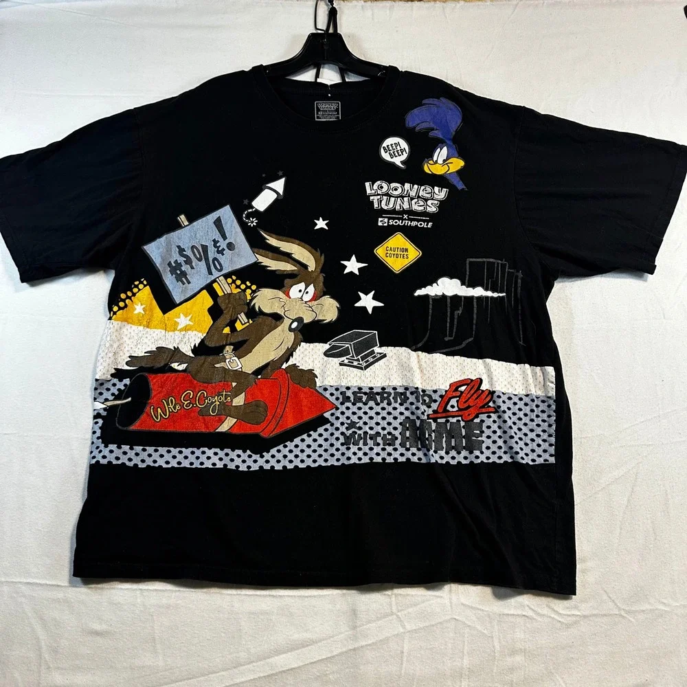 Y2K Southpole Looney Tunes Wile E Coyote  Roadrunner Shirt‎ Men 3XL Black Acme